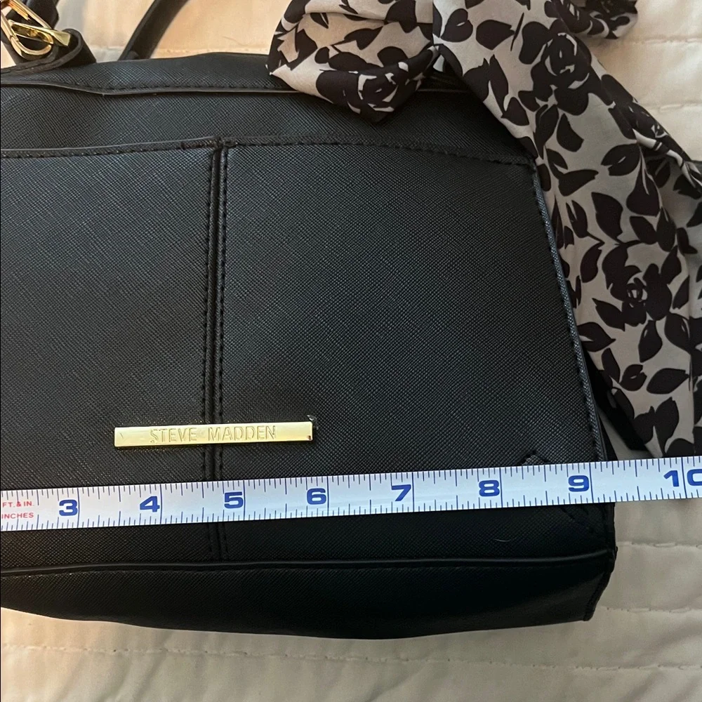 Steve Madden Black Satchel with Floral Scarf Accent Shoulder Bag